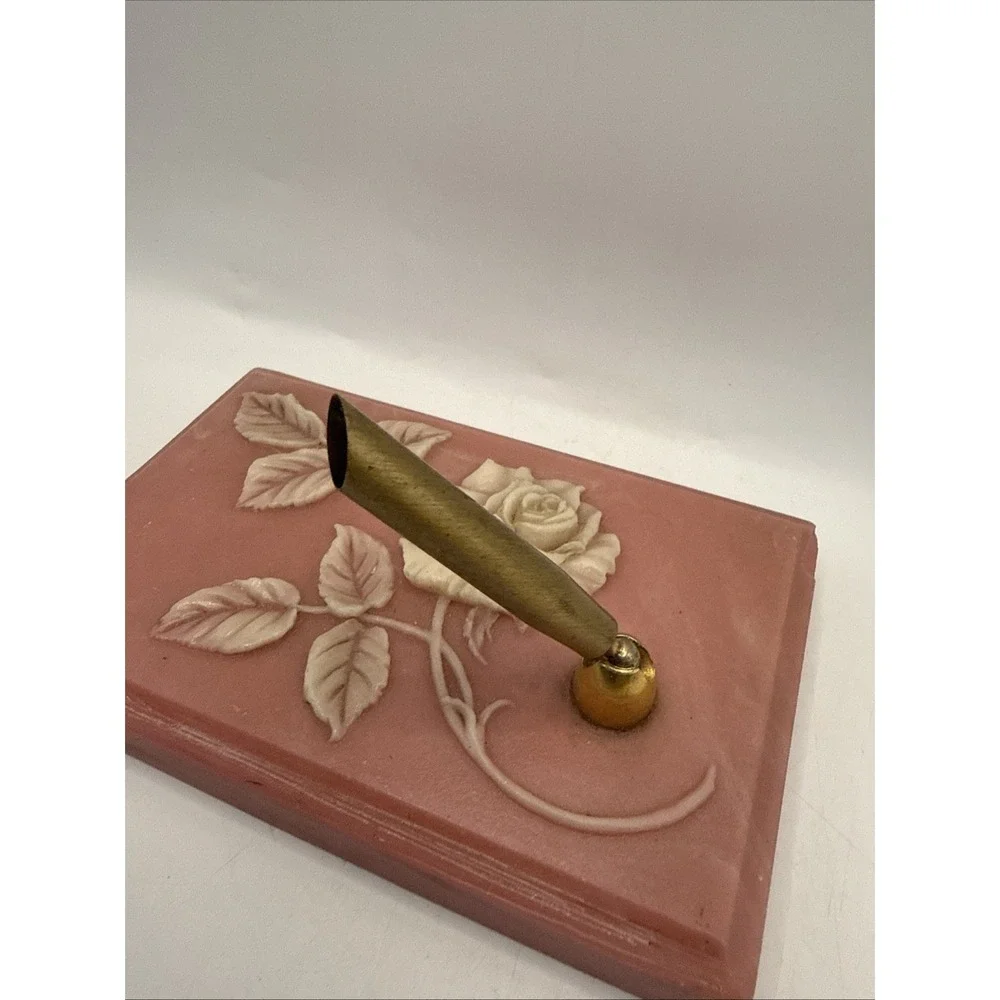 VTG‎ Hand Carved Rose Soapstone Pennholder Desk